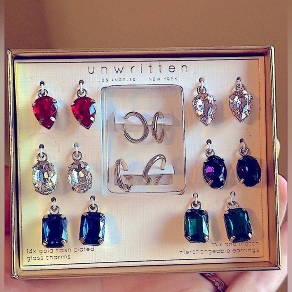 Unwritten interchangeable multicolor glass earrings set